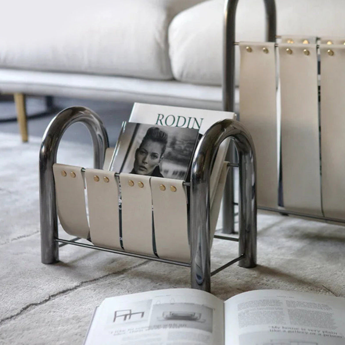 Metal Leather Magazine Stand Rack