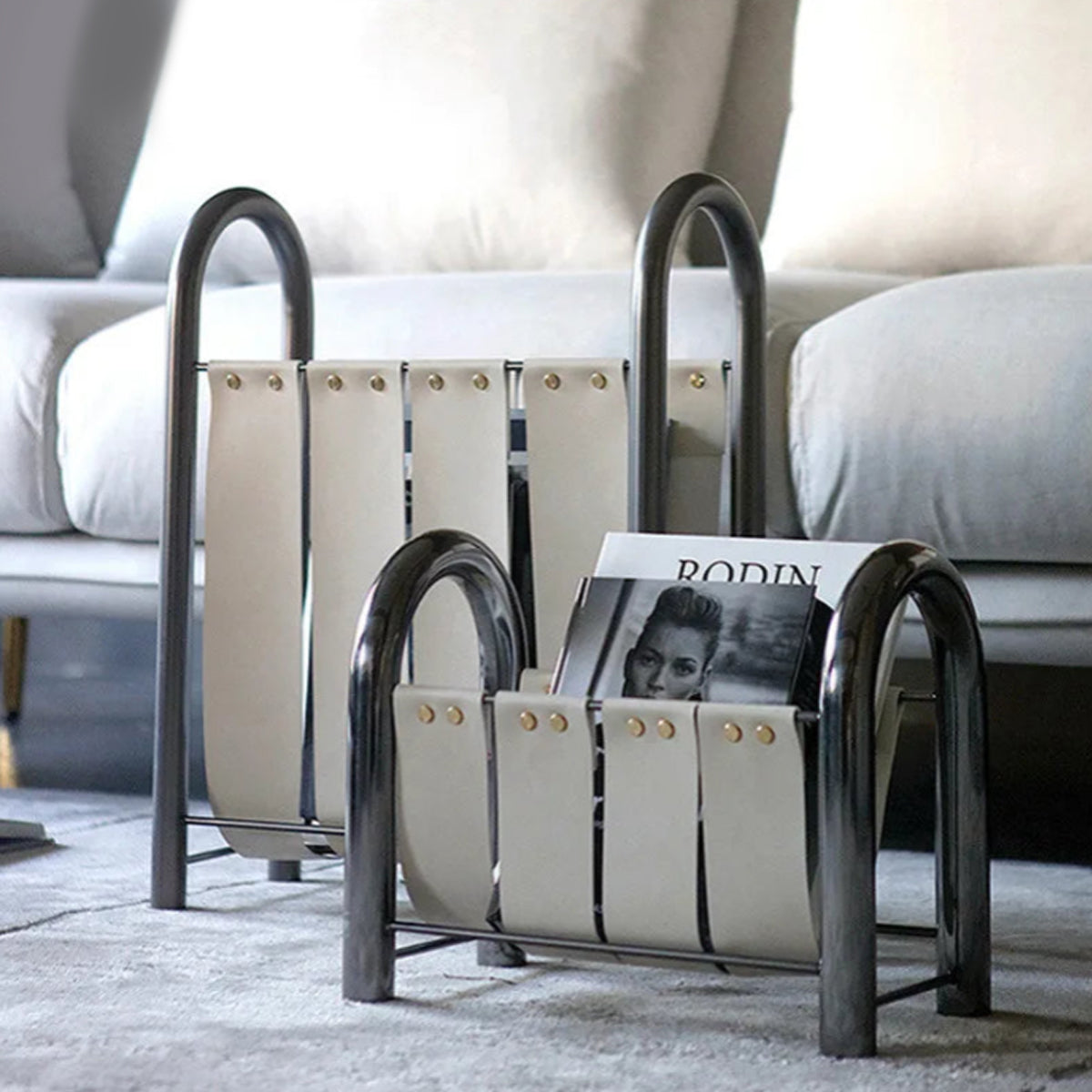 Metal Leather Magazine Stand Rack