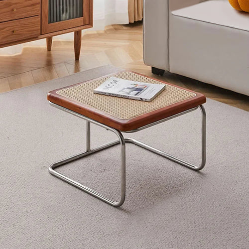 Moderner Mid-Century Couchtisch aus Rattan und Glas