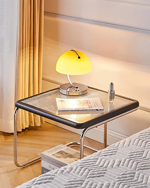 Yū Tokyo Mid-Century Modern Rattan Glass Coffee Table