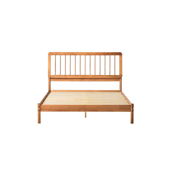 Mingdian Mid-Century Modern Spindle Solid Oak Bed Frame