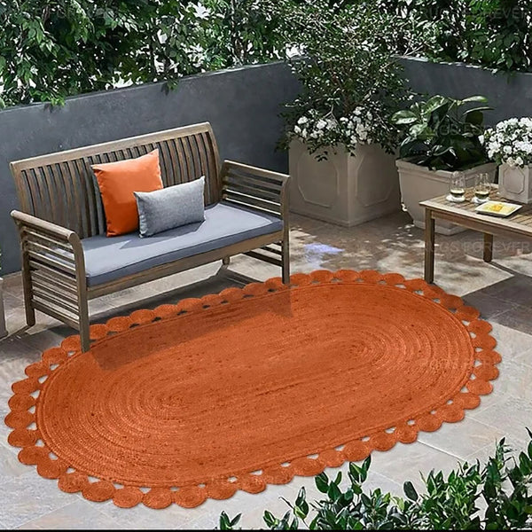 Orange Oval Boho Hand-Braided Jute Rug [Exclusive]