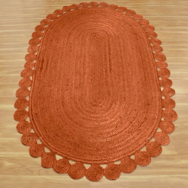 Orange Oval Boho Hand-Braided Jute Rug [Exclusive]