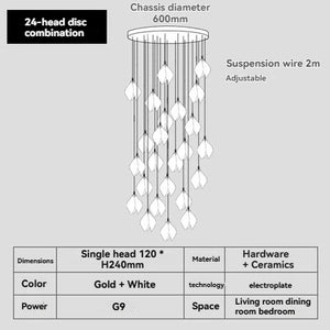 Carl Lighting Ceramic White Magnolia Jade Chandelier