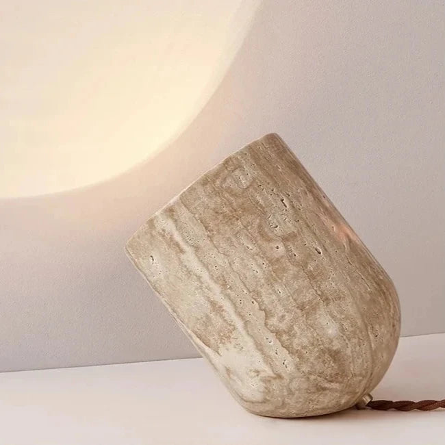 Modern Travertine Stone Table & Floor Lamp