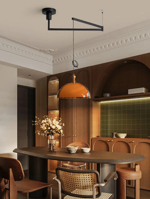 Orbix Bauhaus Amber Dome Wood Cap Swing Arm Light