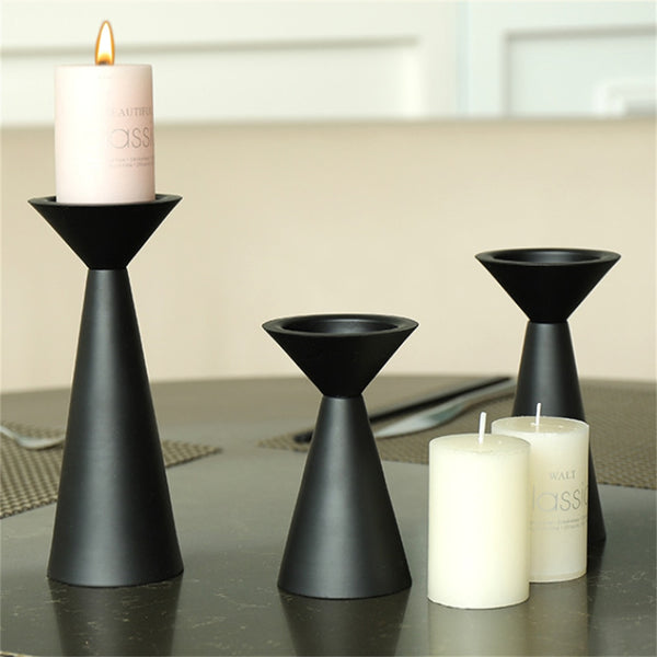 European Style Black Matte Metal Candle Stand Set