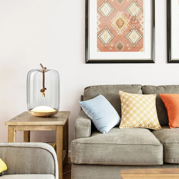 Lampe de table nordique en verre avec corde