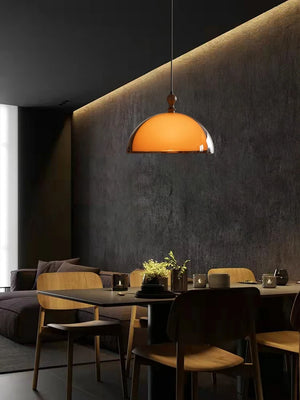 Orbix Bauhaus Amber Dome Wood Cap Pendant Light