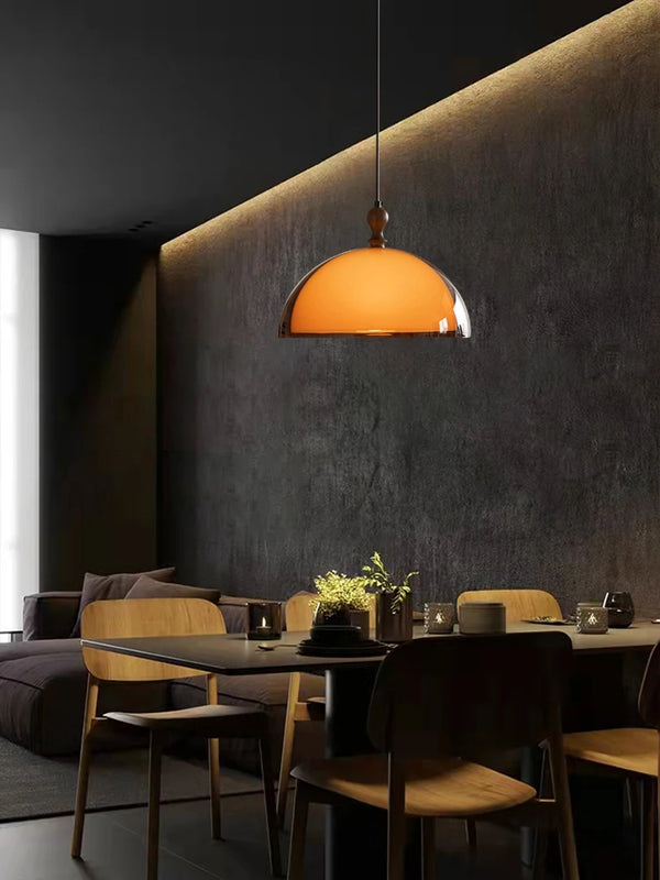 Orbix Bauhaus Amber Dome Wood Cap Pendant Light