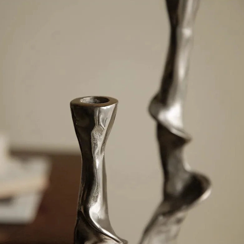 French Retro Carved Alloy Candlestick Holder