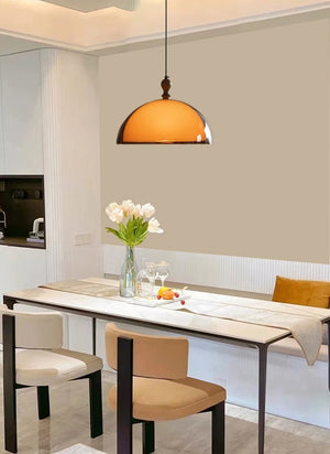 Orbix Bauhaus Amber Dome Wood Cap Pendant Light
