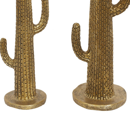 Gold Polystone Cactus Sculpture Set