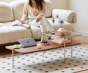 MCM 2-Tier Solid Wood & Glass Coffee Table