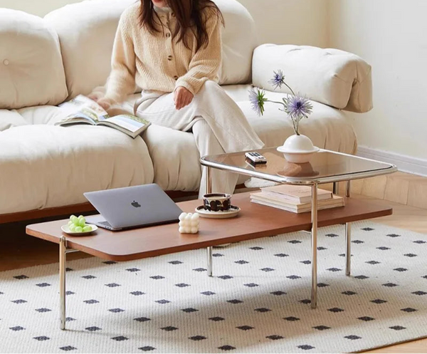 MCM 2-Tier Solid Wood & Glass Coffee Table