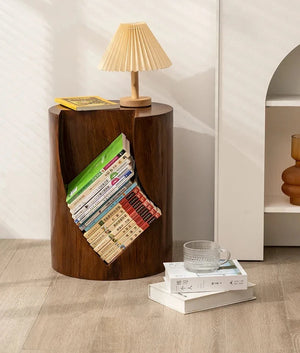 Vintage Sculptured Wooden Texture Bookcase Coffee Table Stool