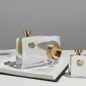Escultura de cámara con trípode de oro hecha a mano en cristal macizo
