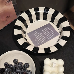 Black & White Striped Ceramic Plate