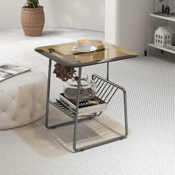 Glass Top Metal Rack Side Table