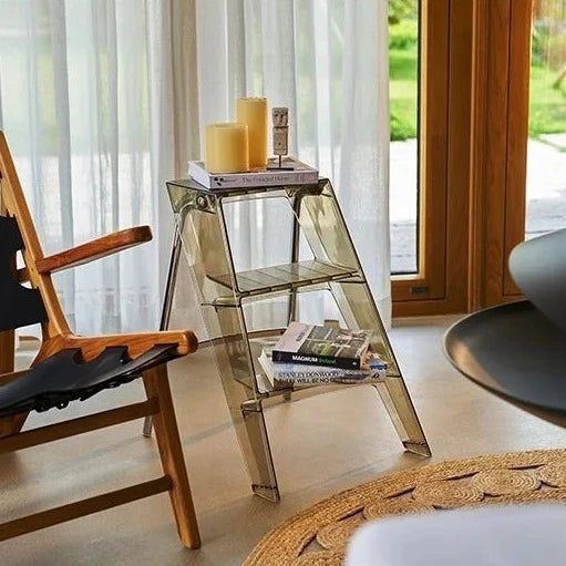 Transparente faltbare 3-Stufen-Leiter aus Acryl