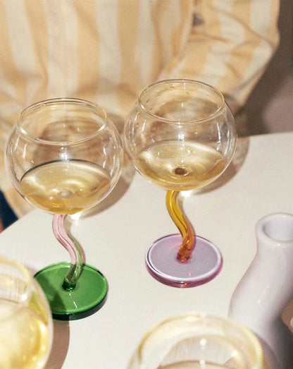 Colored Bubble Borosilicate Glass Twisted Wine Glass