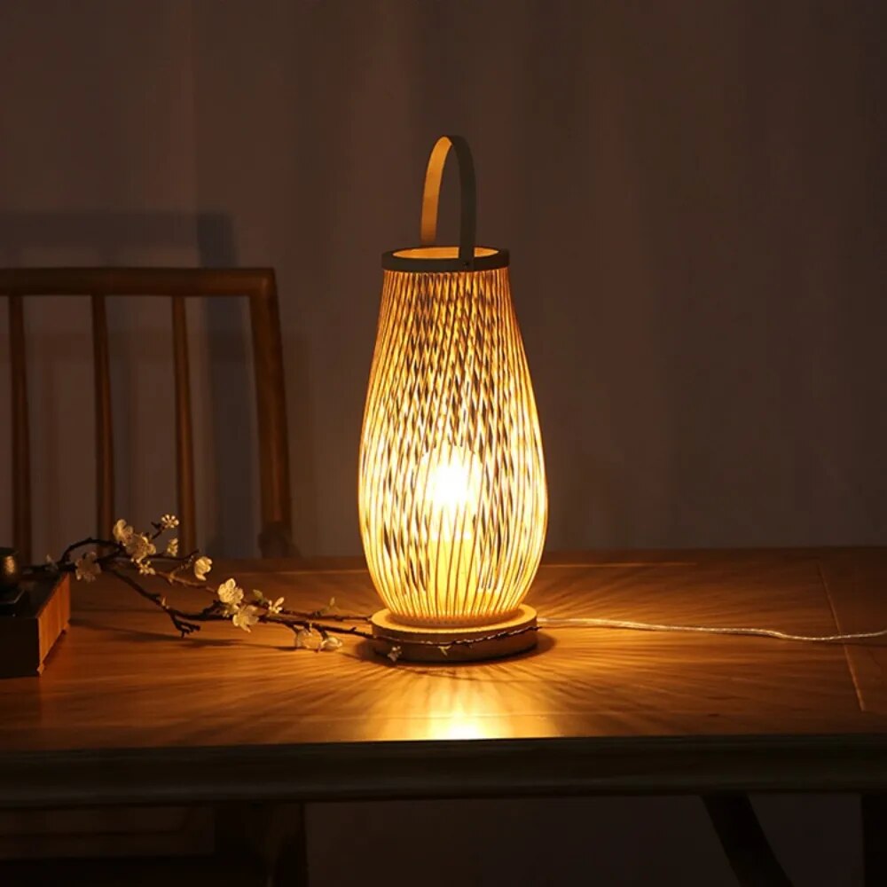 Vintage Wicker Bamboo Table Lamp