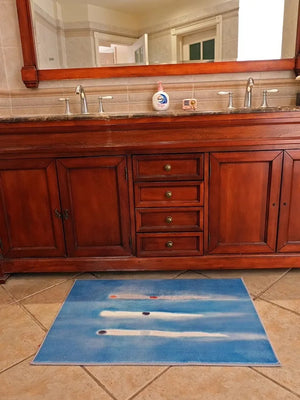 MokoMoko Blue French Abstract Art Minimalist Carpet Rug