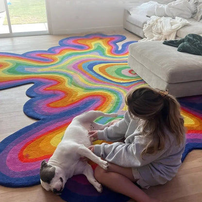 Irregular Rainbow Plush Carpet Area Rug