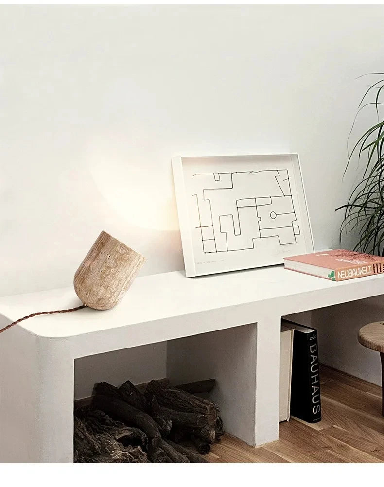 Modern Travertine Stone Table & Floor Lamp