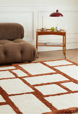 Irregular Orange Rectangular Grid Carpet Area Rug [Exclusive]