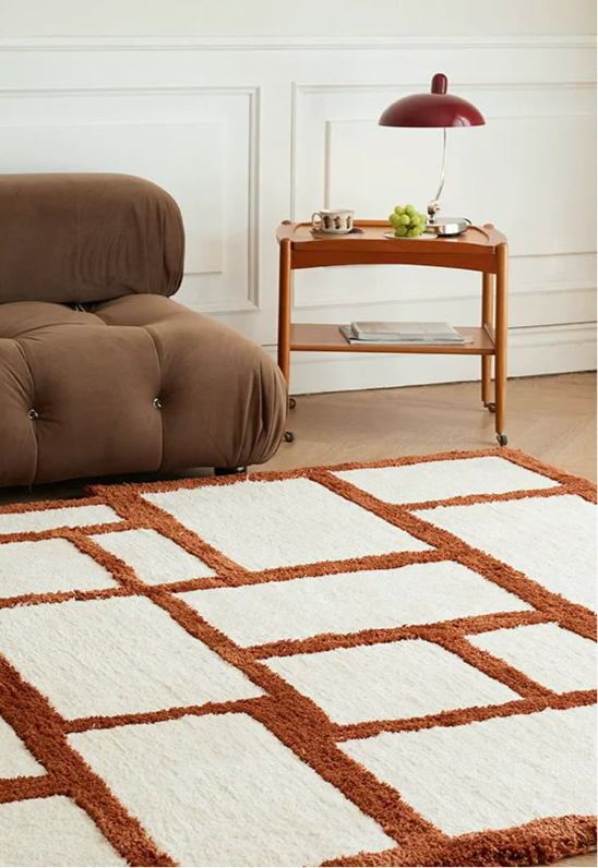 Irregular Orange Rectangular Grid Carpet Area Rug [Exclusive]