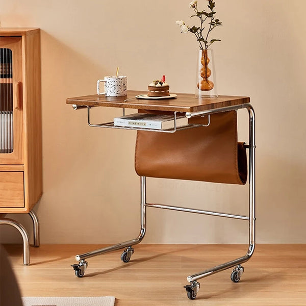 Movable Stainless Steel Midcentury Retro Magazine Rack Table
