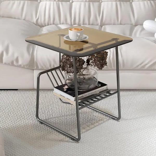 Glass Top Metal Rack Side Table