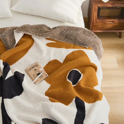 Brown Flower Knitted Throw Blanket