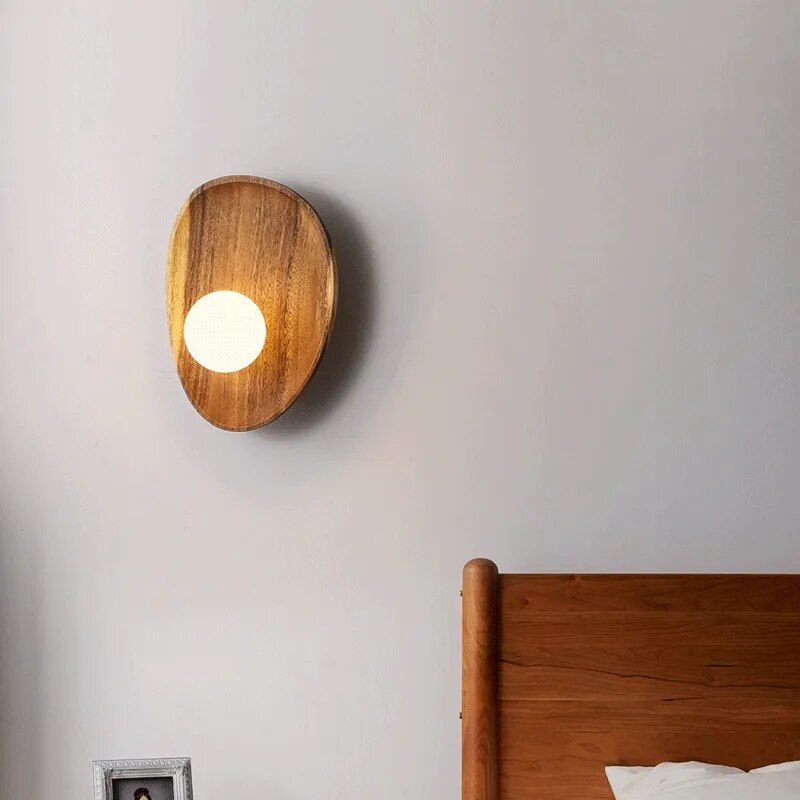 Japanese Style Solid Wooden Plate Wall Fixture Lamp