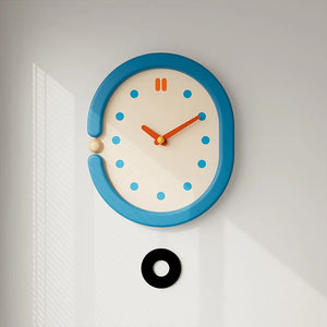 Japanese Minimalist Oval Blue Pendulum Wall Clock