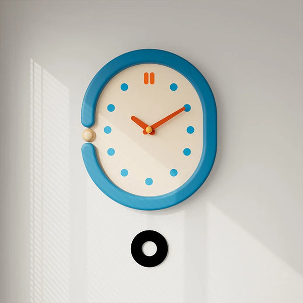 Japanese Minimalist Oval Blue Pendulum Wall Clock