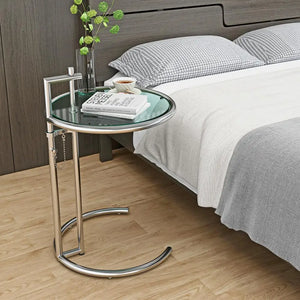 Adjustable Height Stainless Steel Coffee Table Glass Side Table