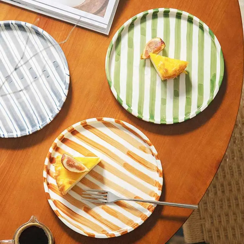 Ceramic Brush Touch Art Striped Plate