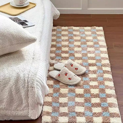 Pastel Tone Checkerboard Bedside Rug