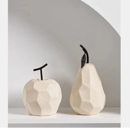 Nordic Hand-Crafted Off White Ceramic Apple and Pear