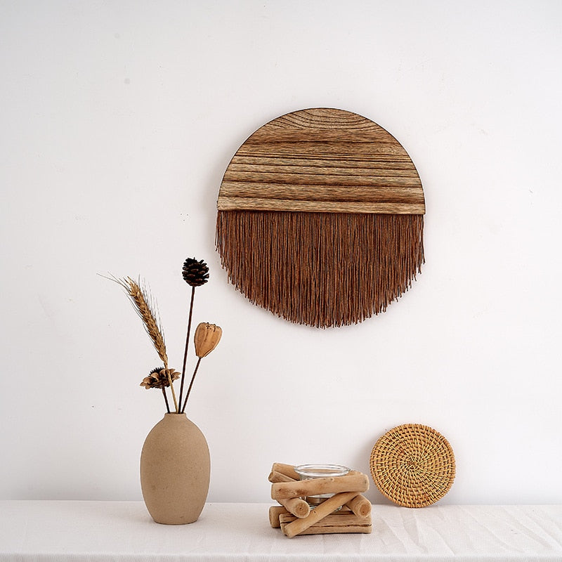 Semicircle Wooden Board Hand-Woven Macrame Tapestry