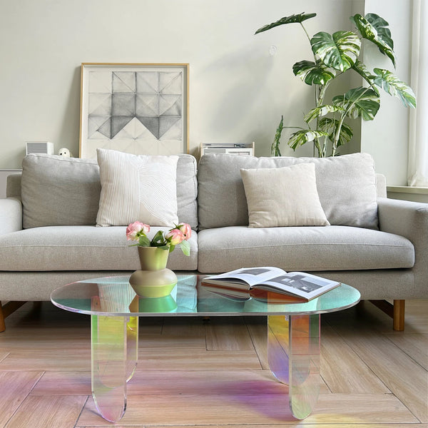 Iridescent Oval Acrylic Coffee Table