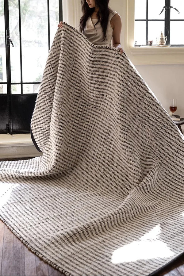 Japanese Studio Hand-Crafted Double-Sided Black Striped Area Rug [Exclusive]