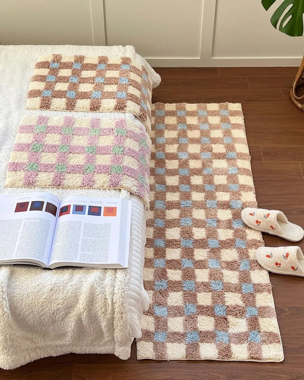 Pastel Tone Checkerboard Bedside Rug