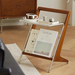 Yū Tokyo Japanese Style Solid Wood Handle Metal Frame Side Table