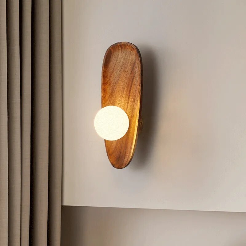 Japanese Style Solid Wooden Plate Wall Fixture Lamp