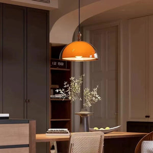 Orbix Bauhaus Amber Dome Wood Cap Pendant Light