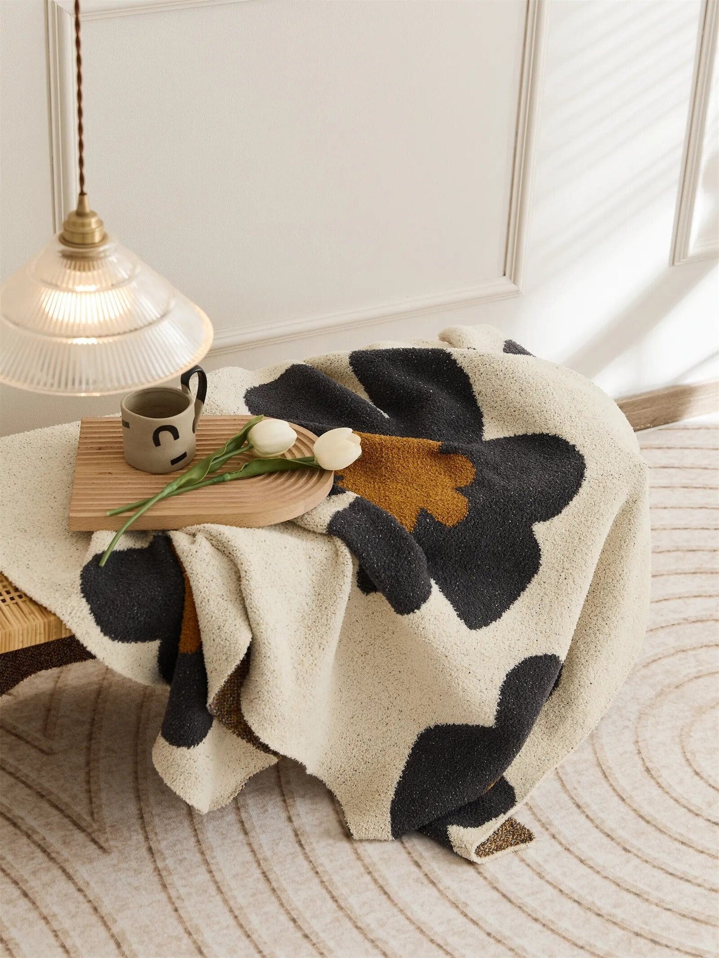 Floral Knitted Microfiber Throw Blanket