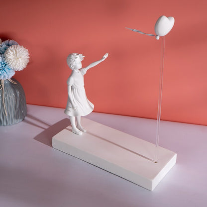 Flying Heart Balloon Girl Hand-Crafted Sculpture